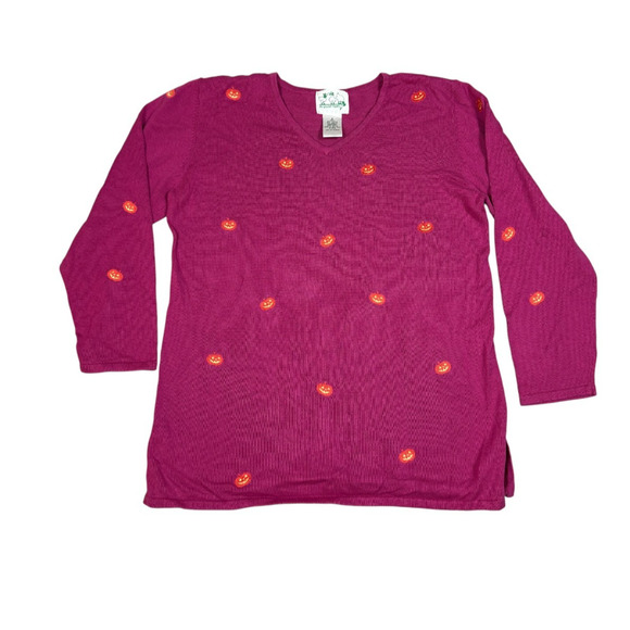 Quacker Factory Womens Size S Pink Halloween Pumpkin Sweater - Picture 1 of 5